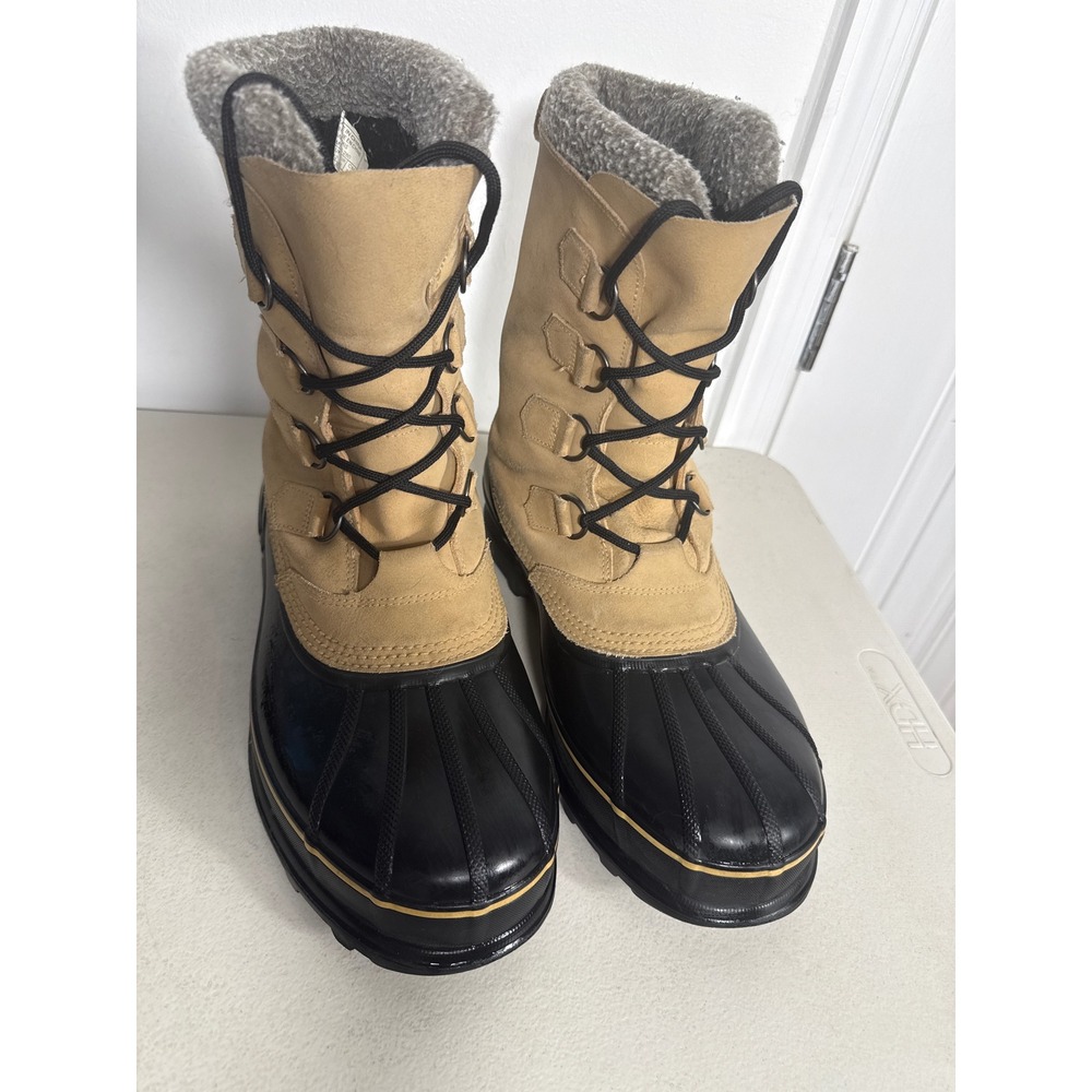 Sorel Caribou Mens Waterproof Winter Snow Boots Tan Black Size 13